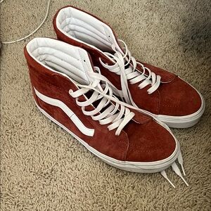 Vans Red and White High-Top Sneakers